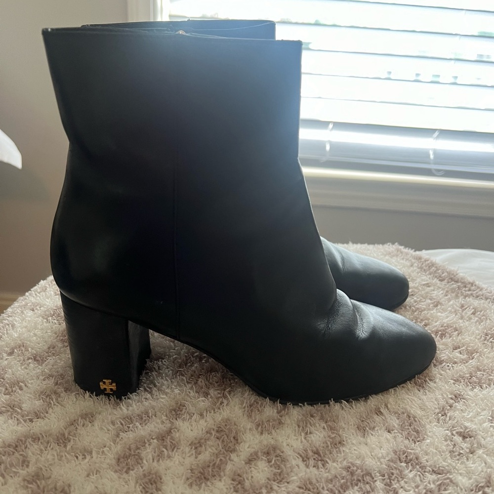 Black Tory Burch leather heeled bootie